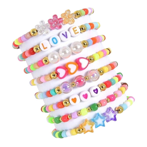 Pack of 8 Adjustable Bracelets Set with Beads Charm Perfect