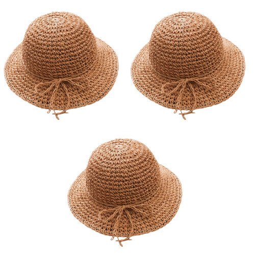 3Stk Kinder Strohhut Khaki Sonnenhut Sommer Strand 2