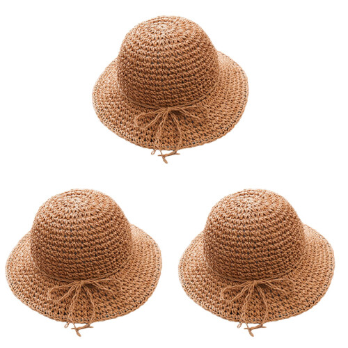 3Stk Kinder Strohhut Khaki Sonnenhut Sommer Strand 1