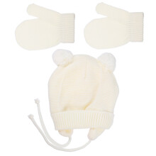 2Sets Baby Strickmütze Set Warm Pompom Weiß