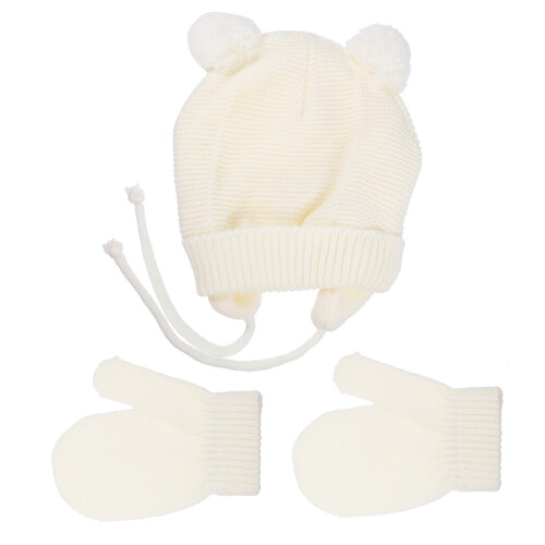 2Sets Baby Strickmütze Set Warm Pompom Weiß 1