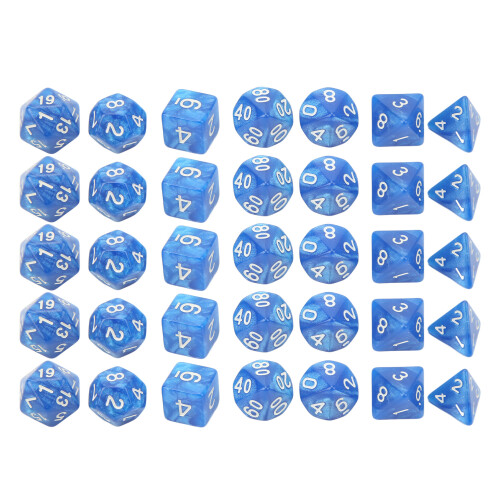 35Pcs Plastic Dice Kit Pearl Pattern White Numbers for Board & Digital Games 1