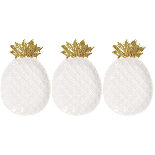 3Pz Piatti in Bianco Con Design Ananas Per Frutta E Dessert 2