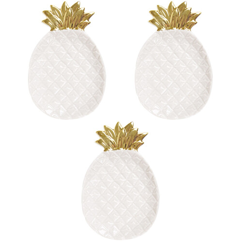 3Pz Piatti in Bianco Con Design Ananas Per Frutta E Dessert 1