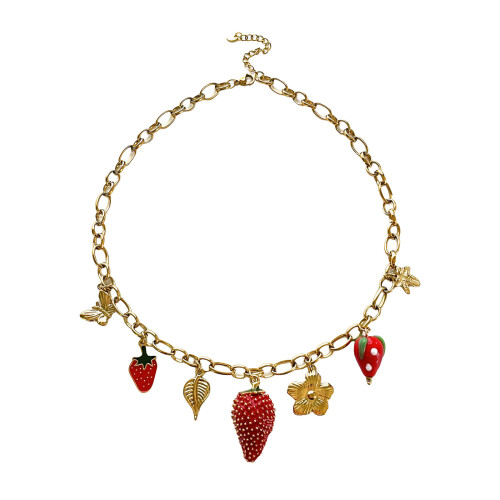 Collier élégant à pendentifs multiples en forme de fraise,