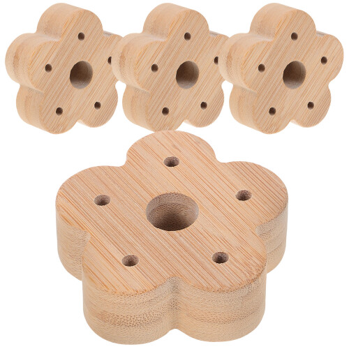 8Pz Stand Bamboo Per Spazzolini E Penne Forma Fiore Beige 2