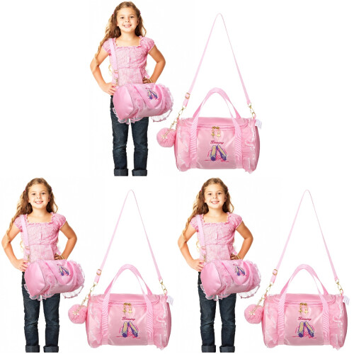 3Pz Borsa Danza Rosa Con Ricamo Scarpette E Pizzo, Grande 1