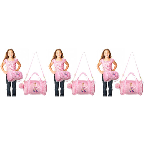 3Pz Borsa Danza Rosa Con Ricamo Scarpette E Pizzo, Grande 2