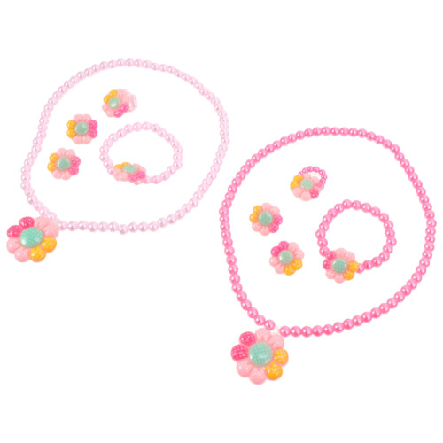 4Conjuntos Colar Flor Pulseira Conjunto Colorido