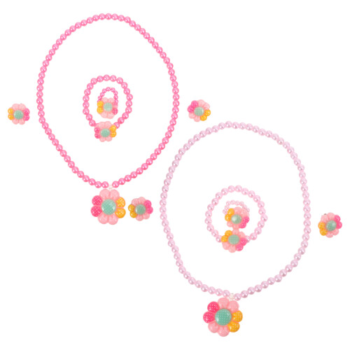 4Conjuntos Colar Flor Pulseira Conjunto Colorido 1