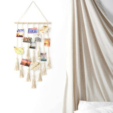 Wandhängende Fotowand, Makramee-Wandbehang mit abnehmbaren Clips für Fotocollagen, handgefertigte Boho-Wanddekoration
