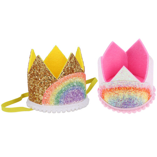 8Stk Regenbogen Geburtstagskrone Kinder, Leichtes Stoff-Haarband 2
