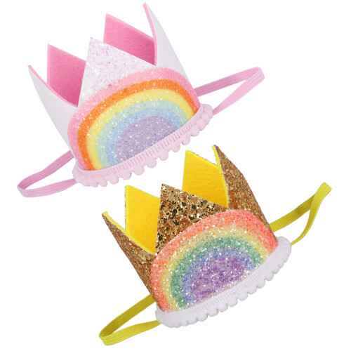 8Stk Regenbogen Geburtstagskrone Kinder, Leichtes Stoff-Haarband 1