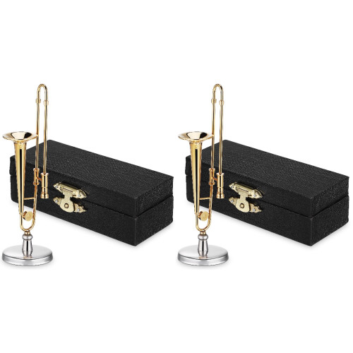 2Stk Kupfer Mini Trombone Musikinstrument Deko Bunt 1