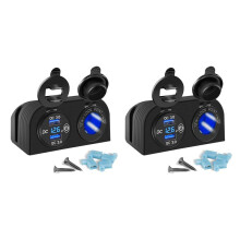 2X Tent Type Panel Two Hole, Quick Charge 3.0 Dual USB Car Charger+12V/24V Socket for Car Motorcycle Boat Marine ATV RV