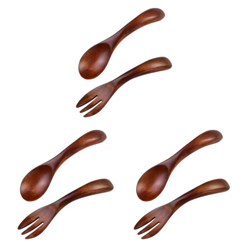 3Sets Holzlöffel Gabel Set Kinder Alltagstauglich 1