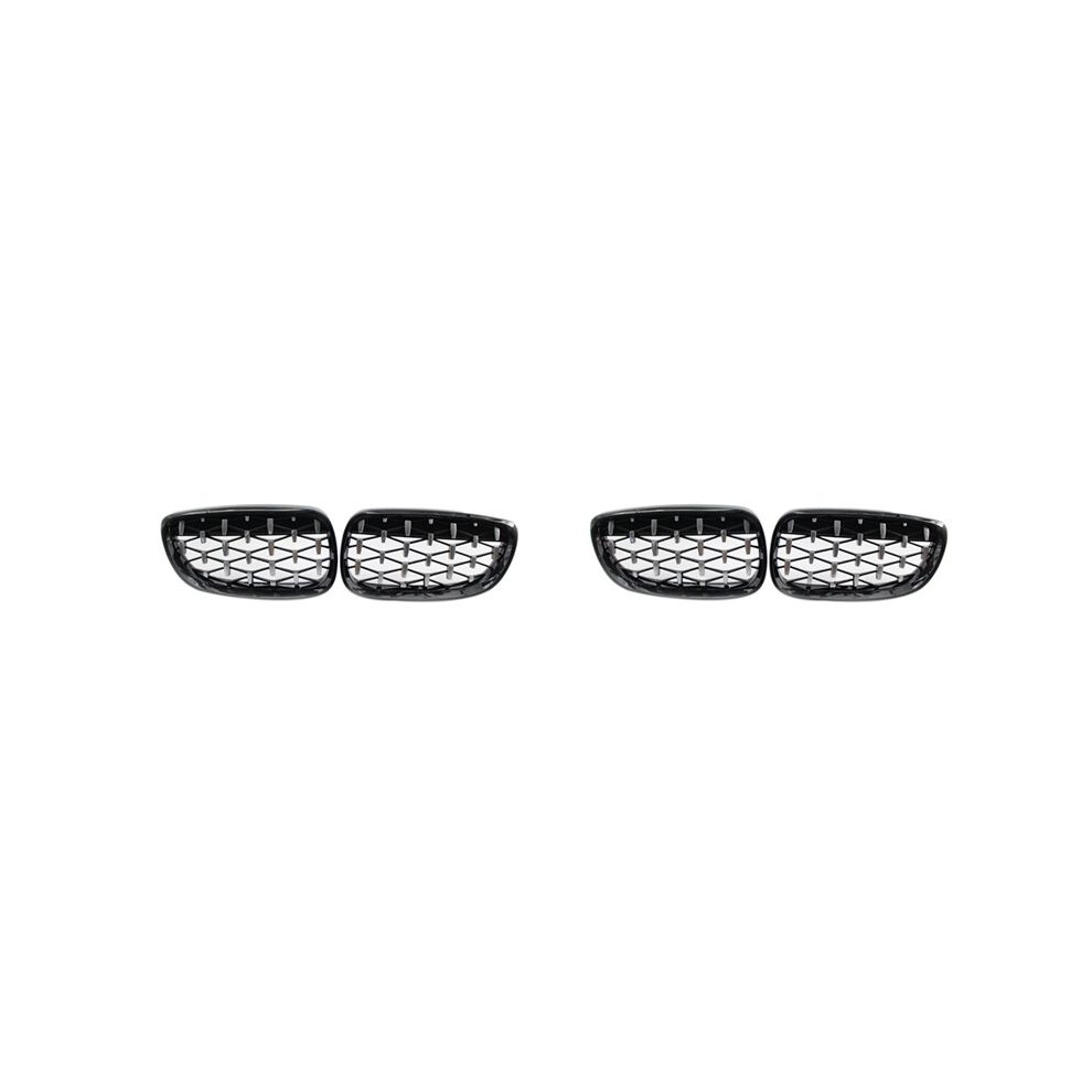 4X Front Kidney Grill, Front Hood Diamond Grille Meteor Grill For- E92 E93 Coupe 2006-2010 Gloss +Chrome Black 6031571835368