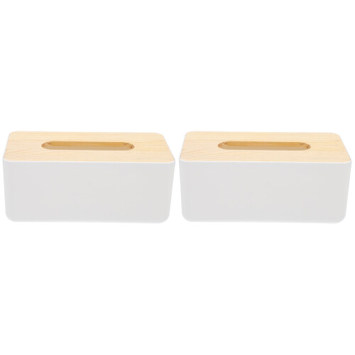 2St Simpele Witte Tissue Box Hout Plastic Voor Huis En Reis 1