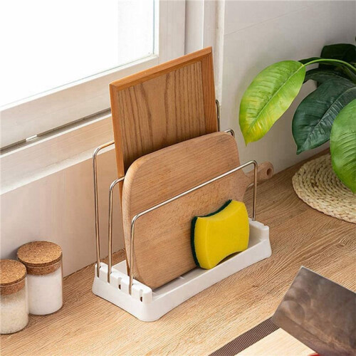 2X Cutting Boards Holder, Organizer Pantry Rack Bakeware Holder Chopping Board Kitchen Countertop Storage White 1