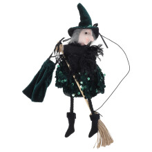 3Stk Halloween Hexenfigur Grün Mit Besenstoff Juteseil Für Party