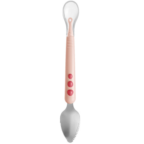 3Pz Cucchiaio Doppia Testa Silicone Per Frutta Rosa Bambini 1