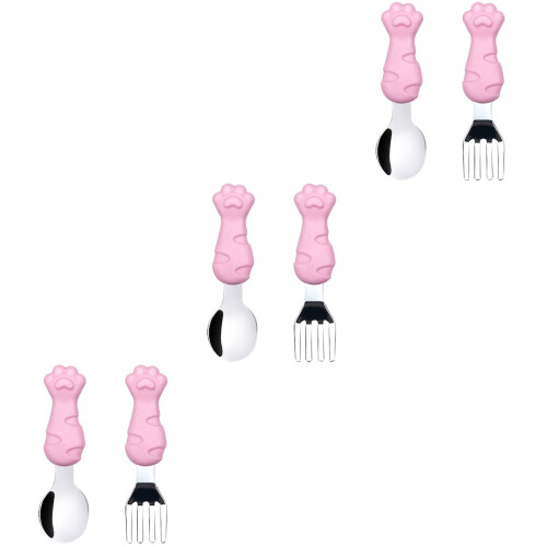 3Ensembles Couverts Bébé Autonomie Acier Inoxydable Rose Maniable 2