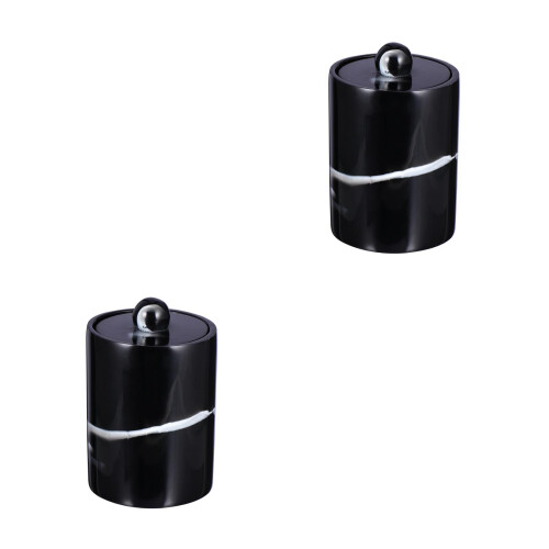 2Pz Custodia Nero Per Stuzzicadenti E Cotone in Resina Stile Marmo 2