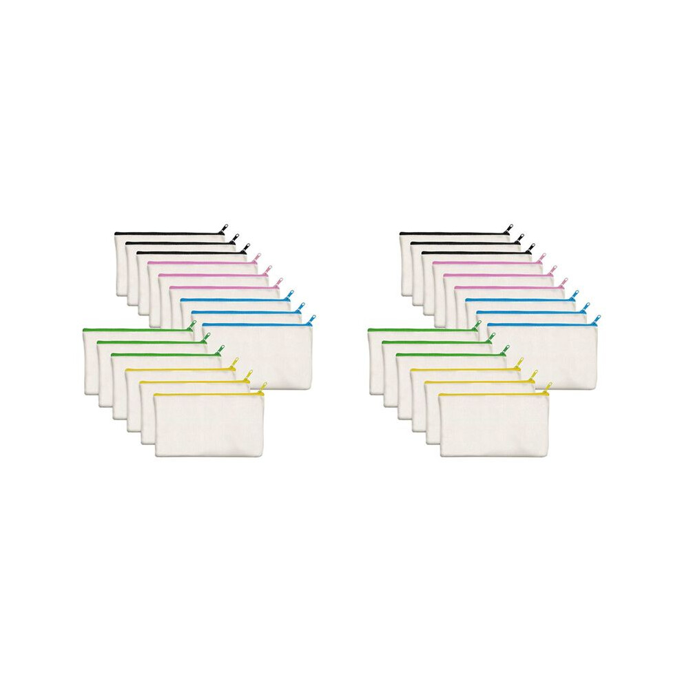 30 Pack Blank Cotton Canvas DIY  Zipper Bags Pouches Pencil Case for Makeup Cosmetic Toiletry Stationary Storage