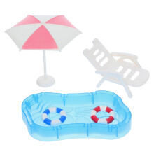 3Conjuntos Conjunto Miniatura Piscina Cadeira Praia Guarda-Chuva Rosa