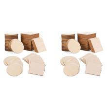 100 Piezas de Rebanadas de Madera de 4X4 Pulgadas Sin Terminar Piezas Madera Cuadradas Y Redondas de Madera para Manualidades Posavasos de Bricolaje