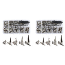 140 Sets Silver Mixed Shape Spikes and Studs Cone Croc Spikes Leather Rivet Kit for Clothing Shoes Belts DIY