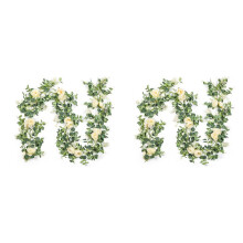 4 Pack Eucalyptus Garland with Champagne Rose, Greenery Garland Bulk Artificial Silk Floral Eucalyptus Leaves Vines(A)