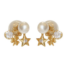 Stylish Cubic Zirconia Flower Earrings and Synthetic Pearls