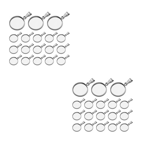 40Stk DIY Schmuck Anhänger Trays Silber Rund Durable Schmuckbasis Set 2