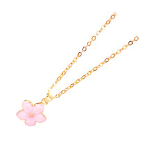 Cherry Flower Necklace Modern Alloy Chain Jewelry-Pink