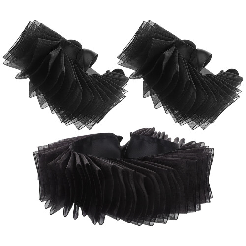 5Sets Zwarte Polyester Ruffle Kraag En Mouwen Gotische Mode