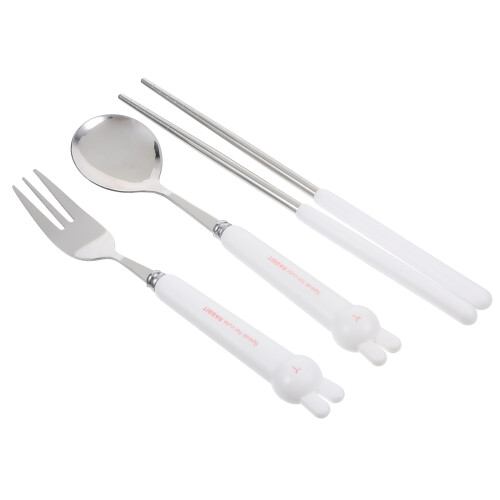 2Sets Draagbare Bestekset Voor Baby's Wit Roestvrij Staal Met Etui 2