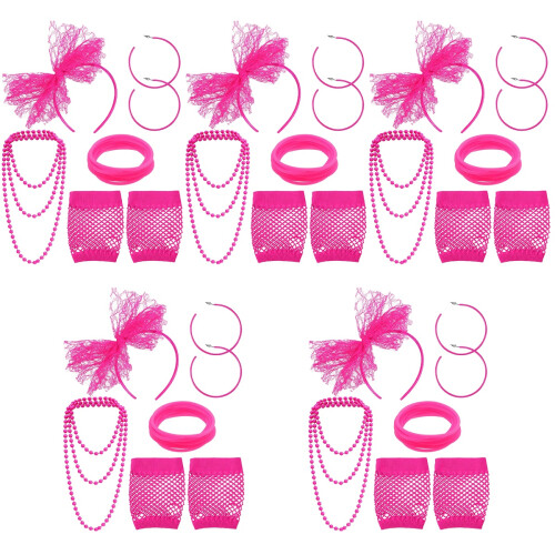 5Sets Roze Hoofdband Sieraad Armband Retro Feestdecor Creative 1