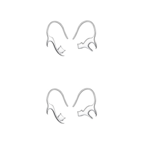 2Stk Sterling Silber Ohrstecker Katzen Damen Glänzend 2