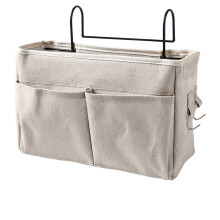 Bedside Hanging Storage Bag with Metal Bracket, Hanging Bedside Storage Bag for Dorm Room Bedside Organizer with Multiple Pockets and Strong Bearing
