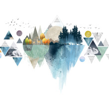 Adesivo de parede em vinil, faça você mesmo, removível, com estampa de montanha em aquarela, ideal para sala de estar, quarto, banheiro e janela.