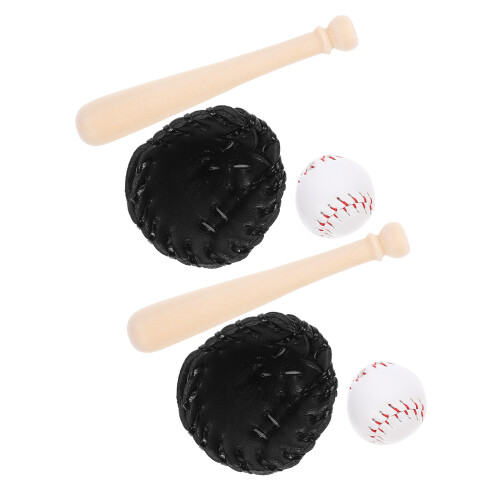 6Set Mini Da Baseball in Legno E in Pelle Per Decorazioni 1
