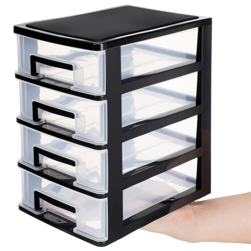 2Pz Organizer Cassetti Desktop Nera Trasparente 4 Scomparti 2