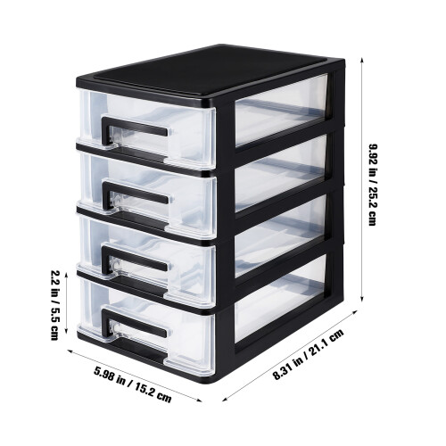 2Pz Organizer Cassetti Desktop Nera Trasparente 4 Scomparti 1