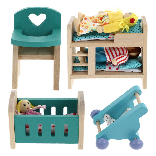 2Conjuntos Mini Móveis Decorativos Azul Para Uso Infantil