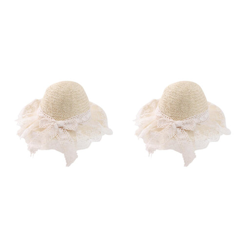 2St Beige Kind Hoed Stro Zonbescherming Buiten 2