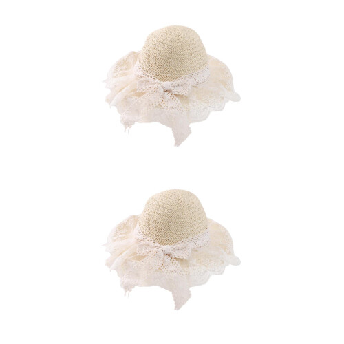 2St Beige Kind Hoed Stro Zonbescherming Buiten 1