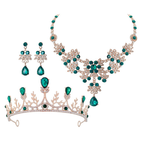 2Conjuntos Conjunto Noiva Coroa Colar Verde 2