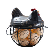Cesto porta-ovos com tampo de cerâmica, design charmoso em estilo campestre, decoração perfeita para casa, cesto rústico de arame para galinhas