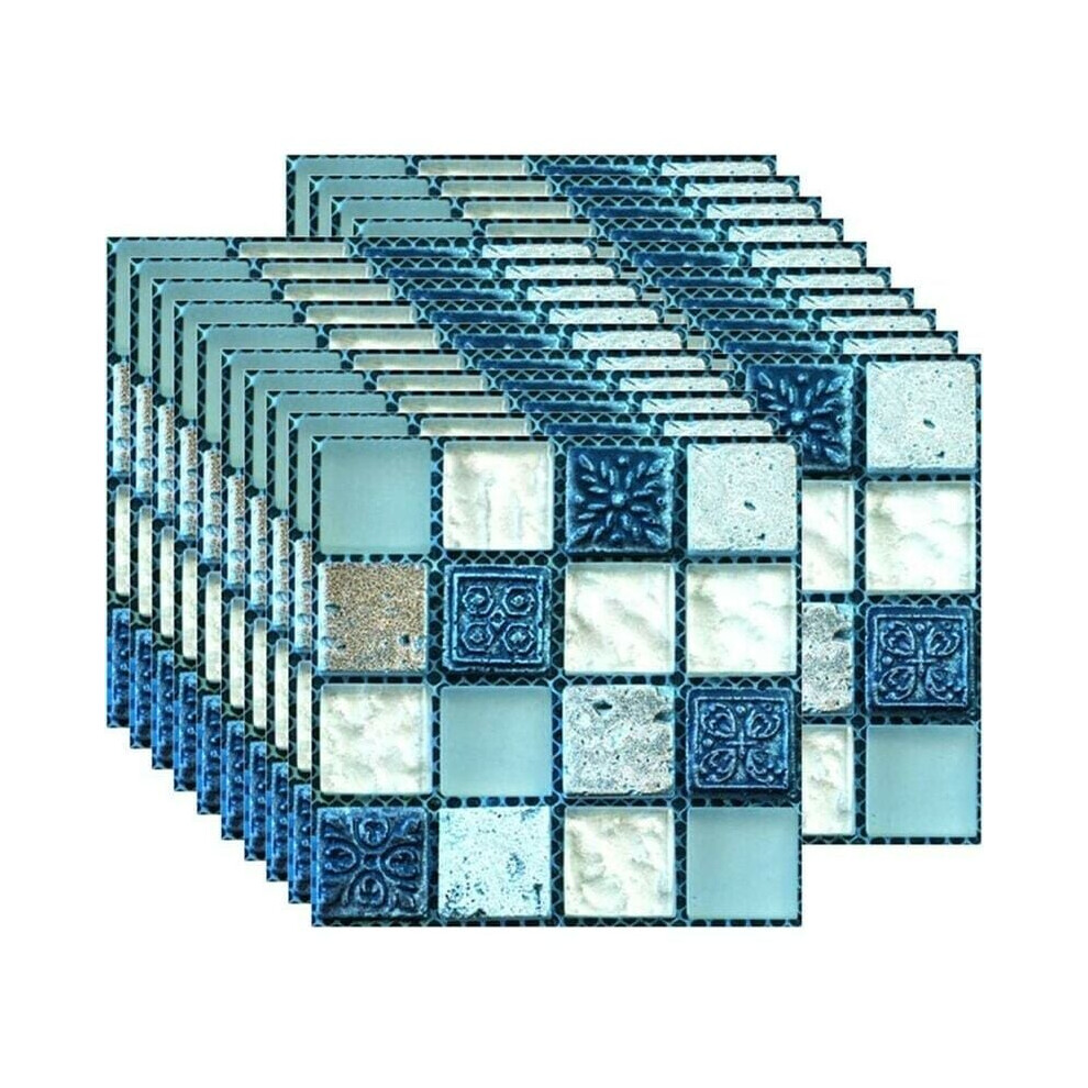 Innovative Peel And Stick Tiles, Water-Proof Backsplash Wall Tile Sticker For Kitchen Bathroom Diy Home Decoration, 4X4 Inch Blue Vinyl (Pack Of 20) 9405630013443
